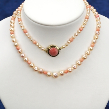 Show details for 14KY Gold Coral and Pearl Graduated Bead Necklace Coral and Pearl Graduated Bead Necklace
