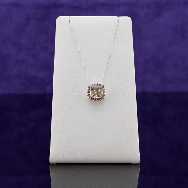 .925 Pink Tourmaline Oregon Sunstone Pendant w/1mm Rolo Chain