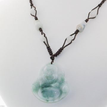 Moss & Snow Jade Buddha Handmade Macrame Cord Necklace Moss & Snow Jade Buddha Handmade Macrame Cord Necklace