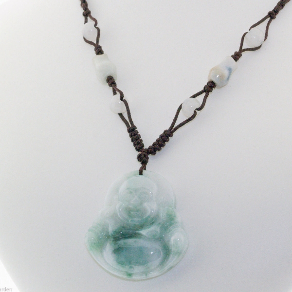 Moss & Snow Jade Buddha Handmade Macrame Cord Necklace