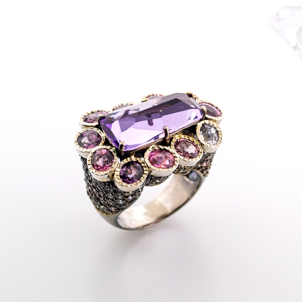 Sterling Silver  Designer Colors of Spinel Amethyst Ring