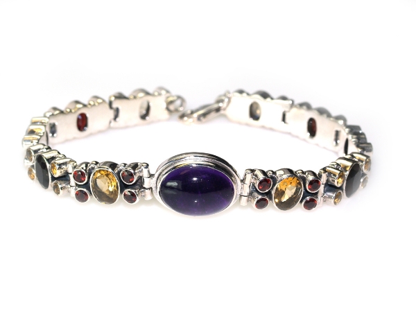 Multi-Gemstone Sterling Silver Handmade Bali Bracelet