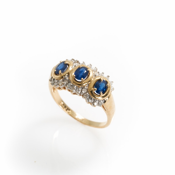 14KY Diamond Sapphire 3-Stone Ring J1282136P
