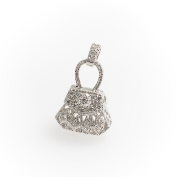 Show details for 14Kt White Gold Diamond Purse Pendant 14Kt White Gold Diamond Purse Pendant .20ctw. Diamond, 2.2gms 14kw Gold