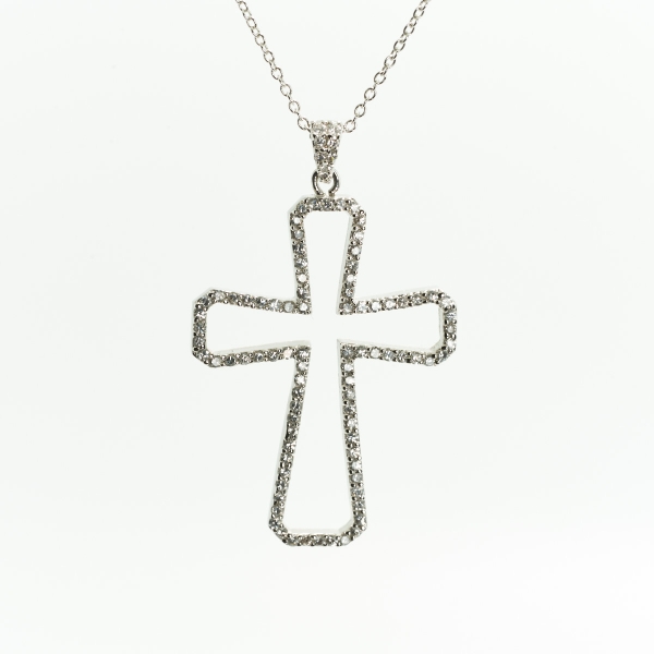 Sterling Silver Zircon Cross 16in/2inExt Chain 