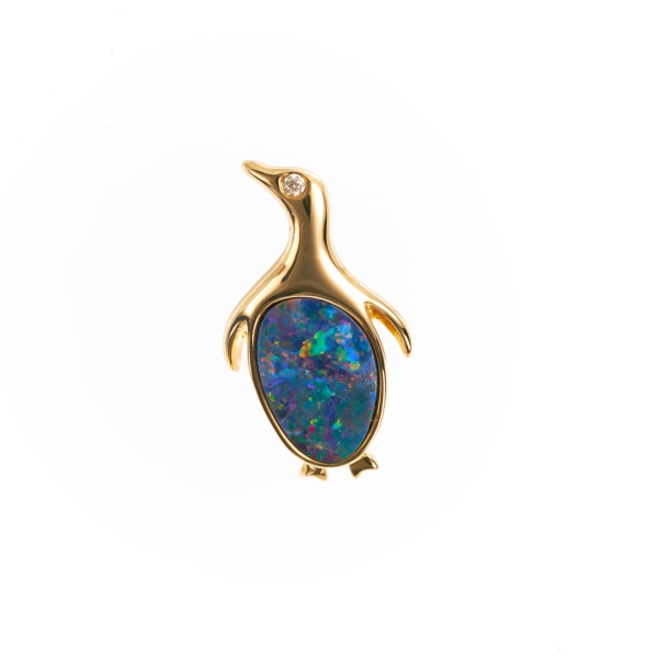 14KY Australian Boulder Opal & Diamond Penguin Pendant With an Australian opal pendant, you can give yourself the gift of beauty every day.