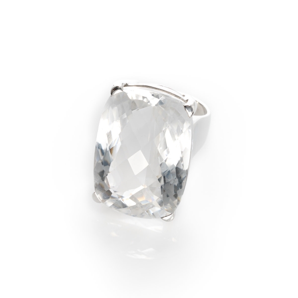 SS Rock Crystal Quartz CheckerBoard Ring  J1297586P