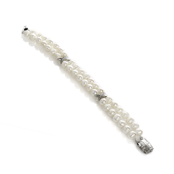 Sterling Silver Diamond Fresh Water Pearl Bracelet J1178409P