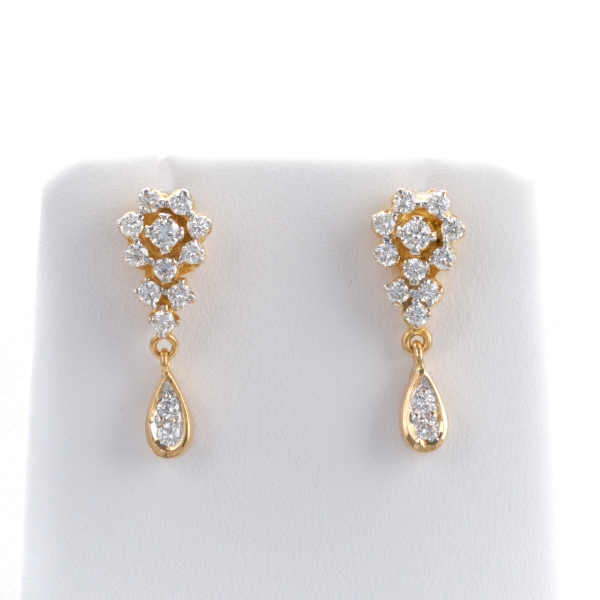 18KY Diamond Dangle Pear Post Hand-Made Earrings 4.33gms 18k Gold, 0.42ctw. Diamond ELEGANT EVERYDAY EARRINGS