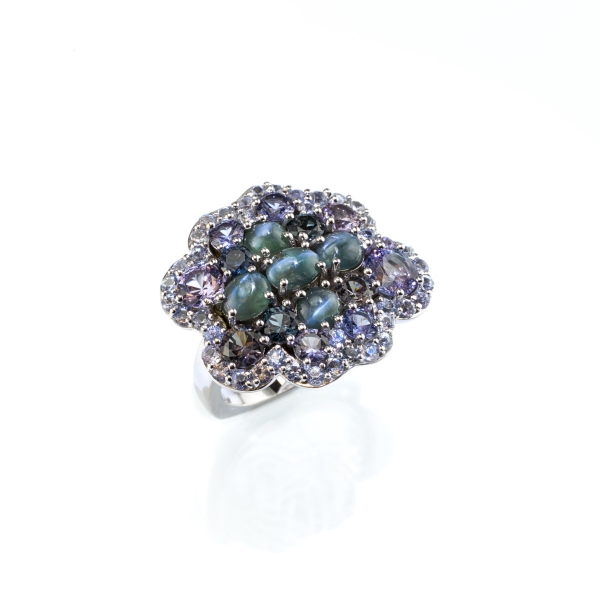 Custome Design Cats-Eye Alexandrite Cluster Ring