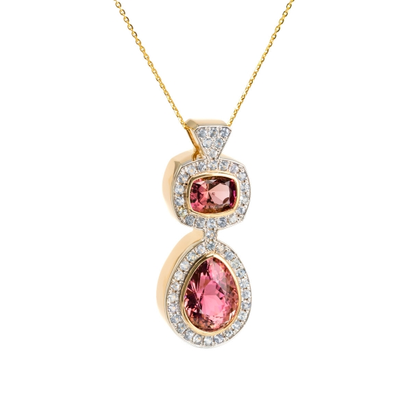 14k White and Yellow Gold Tourmaline Silver Sapphire Pendant