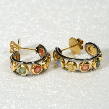 Show details for SS 18KY Vermeil Black Rhodium Fancy Sapphire Hoop Earrings SS 18KY Vermeil Black Rhodium Fancy Sapphire Hoop Earrings J1314487P