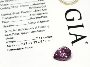 Show details for Natural Purple Spinel Gemstone 2.16ct W/ GIA Report Natural Spinel Purple Pear Shaped Faceted Gemstone GIA Report