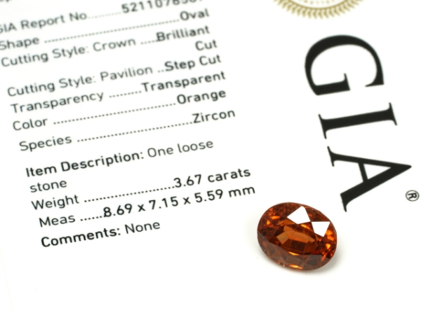 Natural Zircon Orange Faceted Oval GIA Report