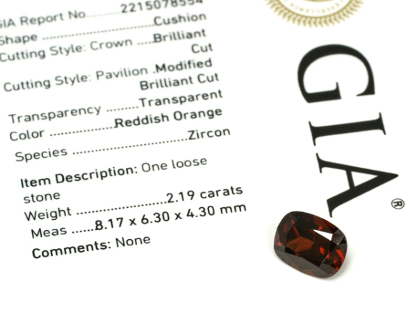 Natural Zircon Red Orange Faceted Cushion Cut Gemstone GIA Report