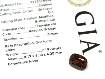 Show details for Zircon Red Orange Faceted Gemstone 2.19ct W/ GIA Report Natural Untreated Natural Zircon Red Orange Faceted Cushion Cut Gemstone GIA Report