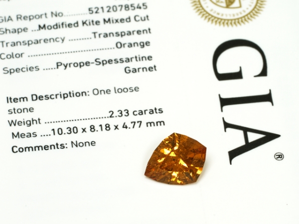 Natural Spessartite Garnet Kite Shape Gemstone GIA Report