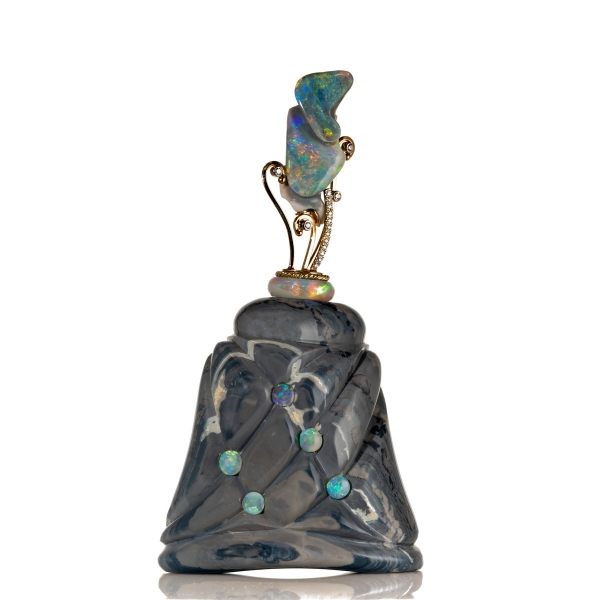 Black Crystal Opal Lightning Ridge Australia Luxury Perfume Bottle