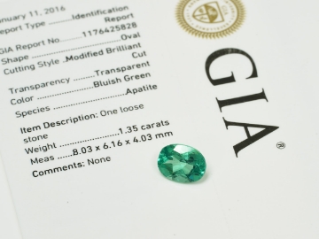 Show details for Natural Apatite Oval Gemstone 1.35ct w/ GIA Report Natural Apatite Blue Green Oval Brilliant Gemstone GIA Report