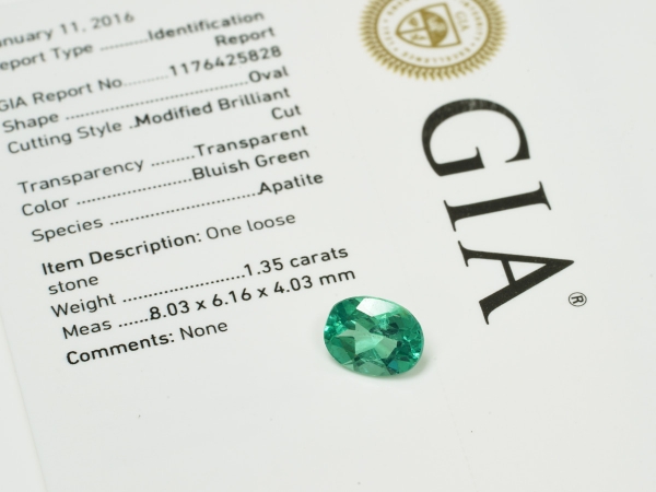 Natural Apatite Blue Green Oval Brilliant Gemstone GIA Report