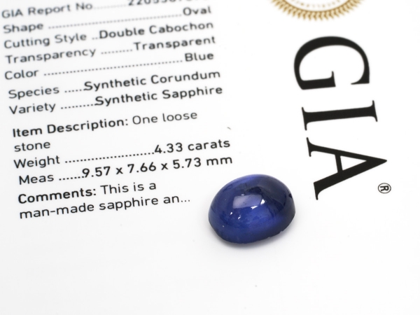 Synthetic Blue Sapphire Oval Cabochon Gemstone GIA Report