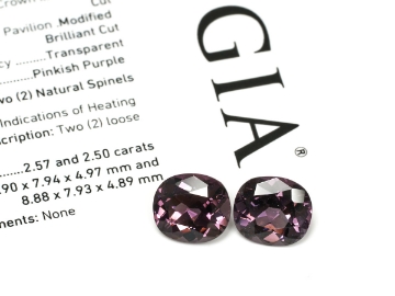 Show details for Purple Spinel Matching Pair Natural Gemstones 5.07ctw. w/ GIA Report Natural Spinel Pinkish Purple Oval Faceted Gemstone Set GIA Report