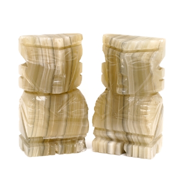 Show details for Oynx Aztec Themed Bookends - CLEARANCE Oynx Marble Bookends Aztec Carvings