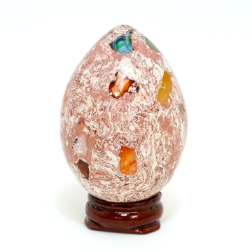 Show details for Mexican Fire Opal In Matrix Egg Carving Matrix Fire Opal Egg Sphere Carving on Base