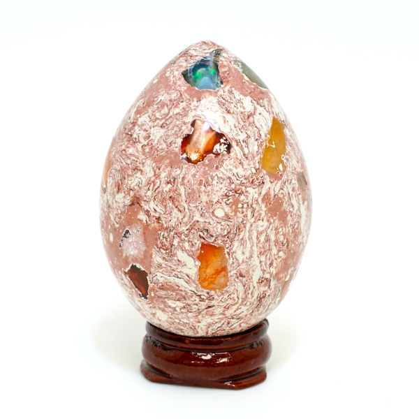 Matrix Fire Opal Egg Sphere Carving on Base