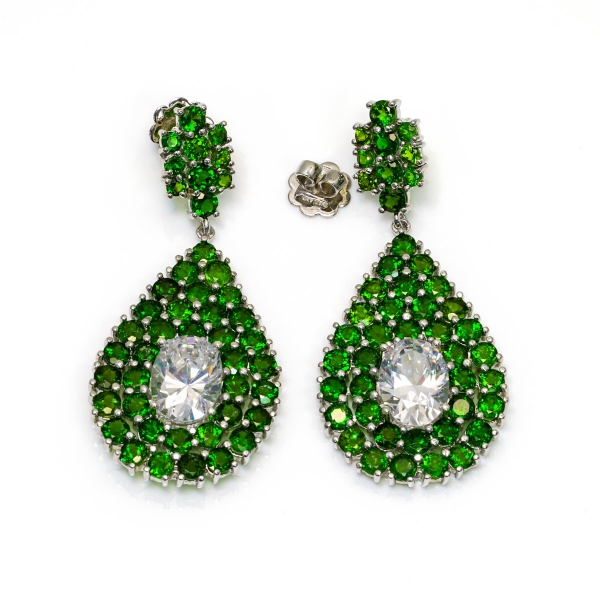 Sterling Silver Cubic Zirconia & Chrome Diopside Earrings J1342374P