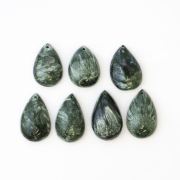 Show details for Seraphinite Drilled Pear Shape Cabochons CB1013165 Picture of Seraphinite Drilled Pear Shape Cabochons CB1013165