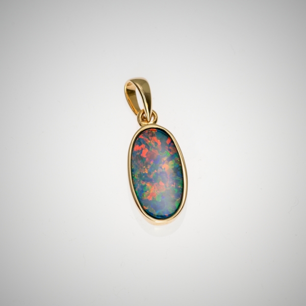 14k Yellow Gold Australian Opal Pendant Red Confetti