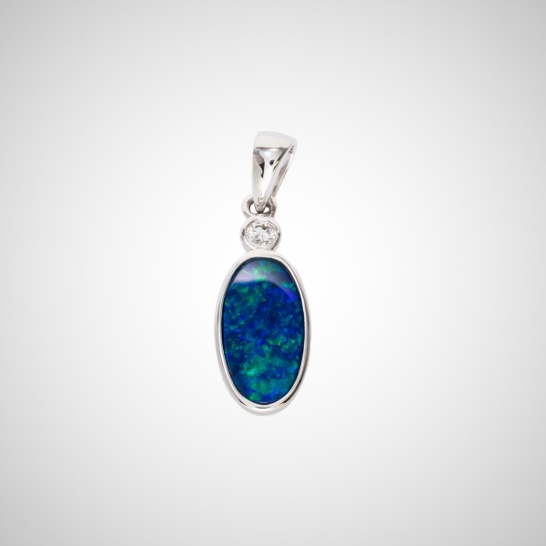 14K White Gold Australian Blue Green Opal Diamond Pendant J1227620P