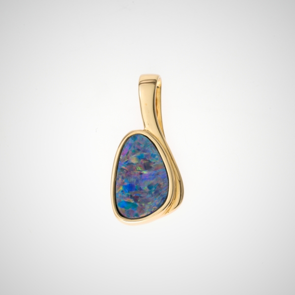 14K Yellow Gold Australian Opal Diamond Pear Shape Pendant Sku J1226010P Front View