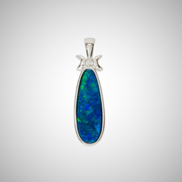 14K White Gold Australian Blue Green Opal Diamond Pendant J1228931P Front View