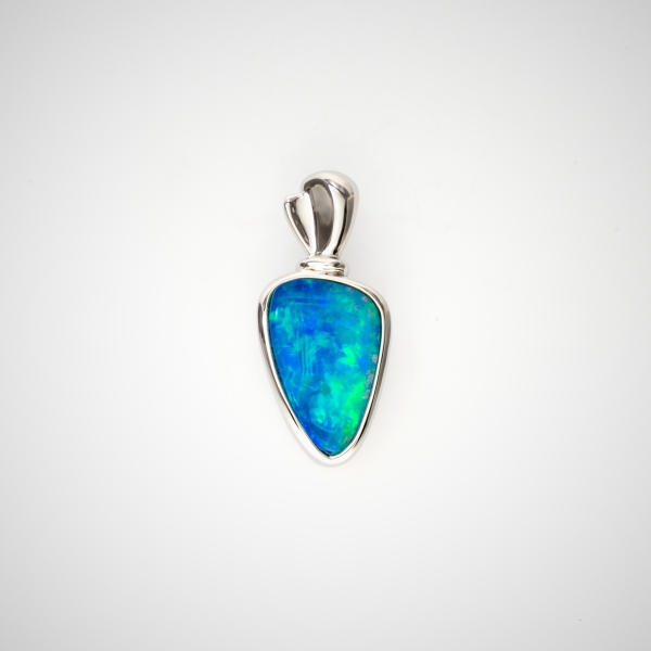 14K White Gold Australian Ocean Blue Green Opal Pendant J1228931P Front View