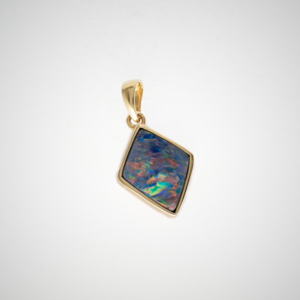 14K Yellow Gold Australian Opal Diamond Kite Shape Pendant Sku J1224499P Front View