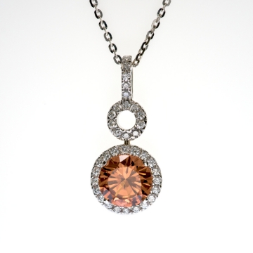 Show details for 18K White Gold Spessartite Diamond Halo Pendant 18K White Gold Spessartite Diamond Pendant J1363414P