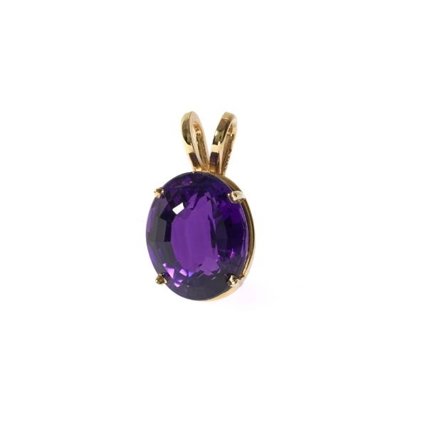 14K Yellow Gold Oval Amethyst Pendant J1356774P Double Wire Basket 4 Prong Setting February Birthstone
