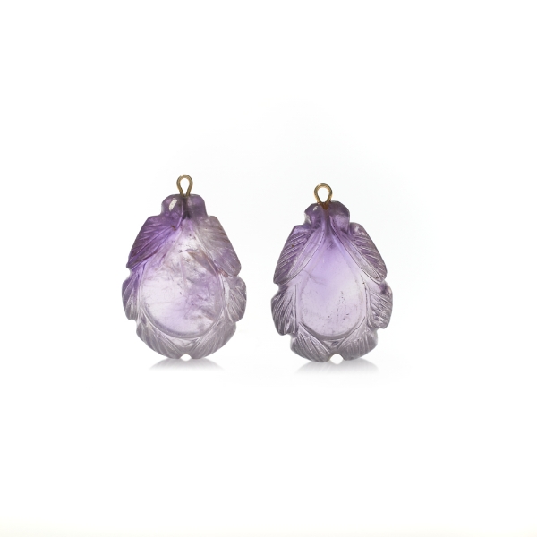 Natural Quartz Amethyst Carved Gemstone Drops With Wire Rings for mounting G1425476P