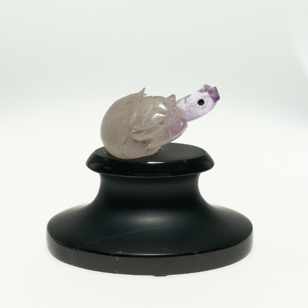 Baby Sea Turtle Amethyst Quartz Eggshell Carving on BlackStone Base Sku# ST1486889