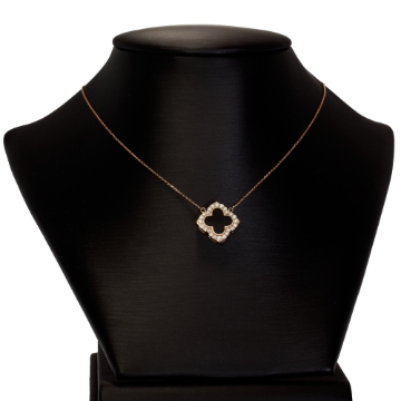 Show details for 14k Rose Gold Diamond & Black Onyx Clover Necklace 14k Rose Gold Diamond & Black Onyx Clover Necklace