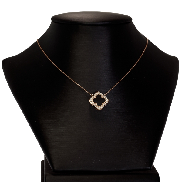 14k Yellow Gold Black Onyx Clover Necklace