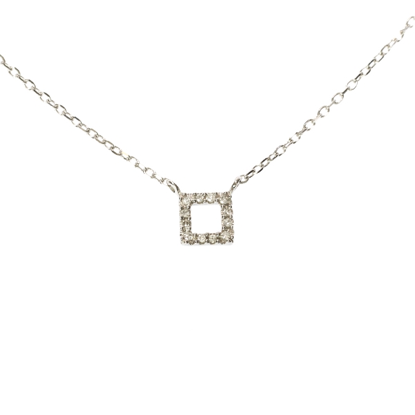 10K White Gold Diamond Square Necklace