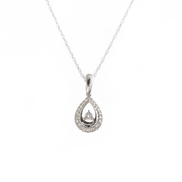 14Kt White Gold Diamond Petite Pear Shape Pendant with Chain