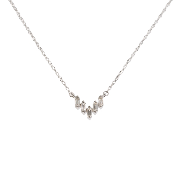14Kt White Gold Petite Diamond V Shape Necklace