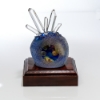 JEREMY SINKUS CREATIVE GEMSTONE ART GLASS TERMINATED CRYSTAL, QUARTZ POINT CLUSTER GEODE ON BASE. The incredible resemblance to quartz and a window into the geode world of inclusions, make this a one of a kind art object