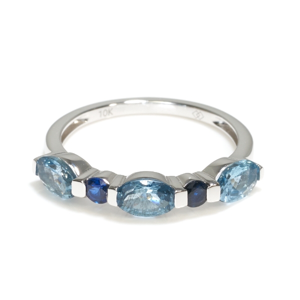 10K White Gold Santa Maria Aquamarine & Sapphire Ring