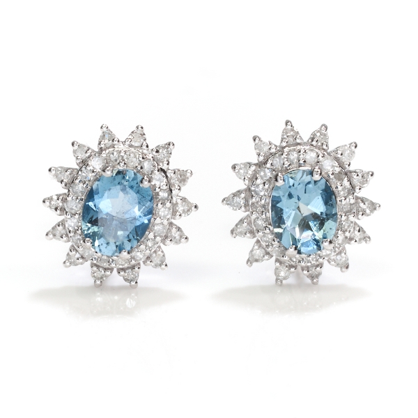 14K White Gold Santa Maria Aquamarine & Diamond Earrings