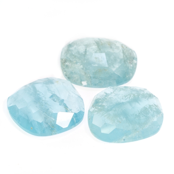 Natural Aquamarine Rose Cut Free Form Gemstone 3pc Set